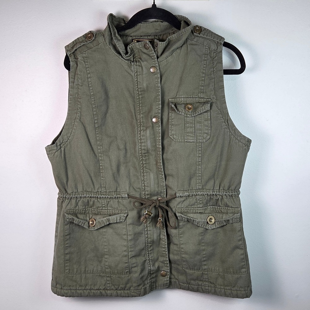C'esttoi Utility Vest Women 1XL Green Sherpa Lined Cargo GV81087 Gorpcore